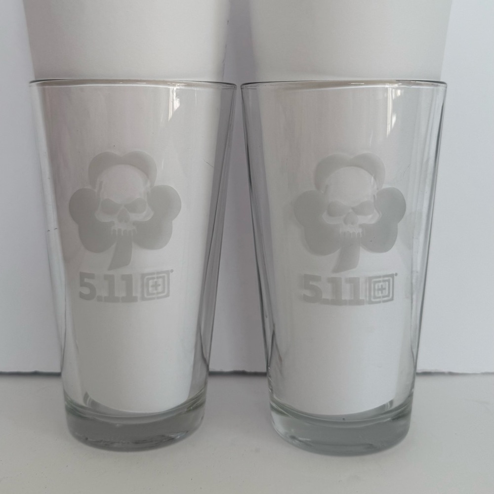 5.11 Tactical Clear Pint Glasses with Etched Skull Clover Logo (Set of 2)